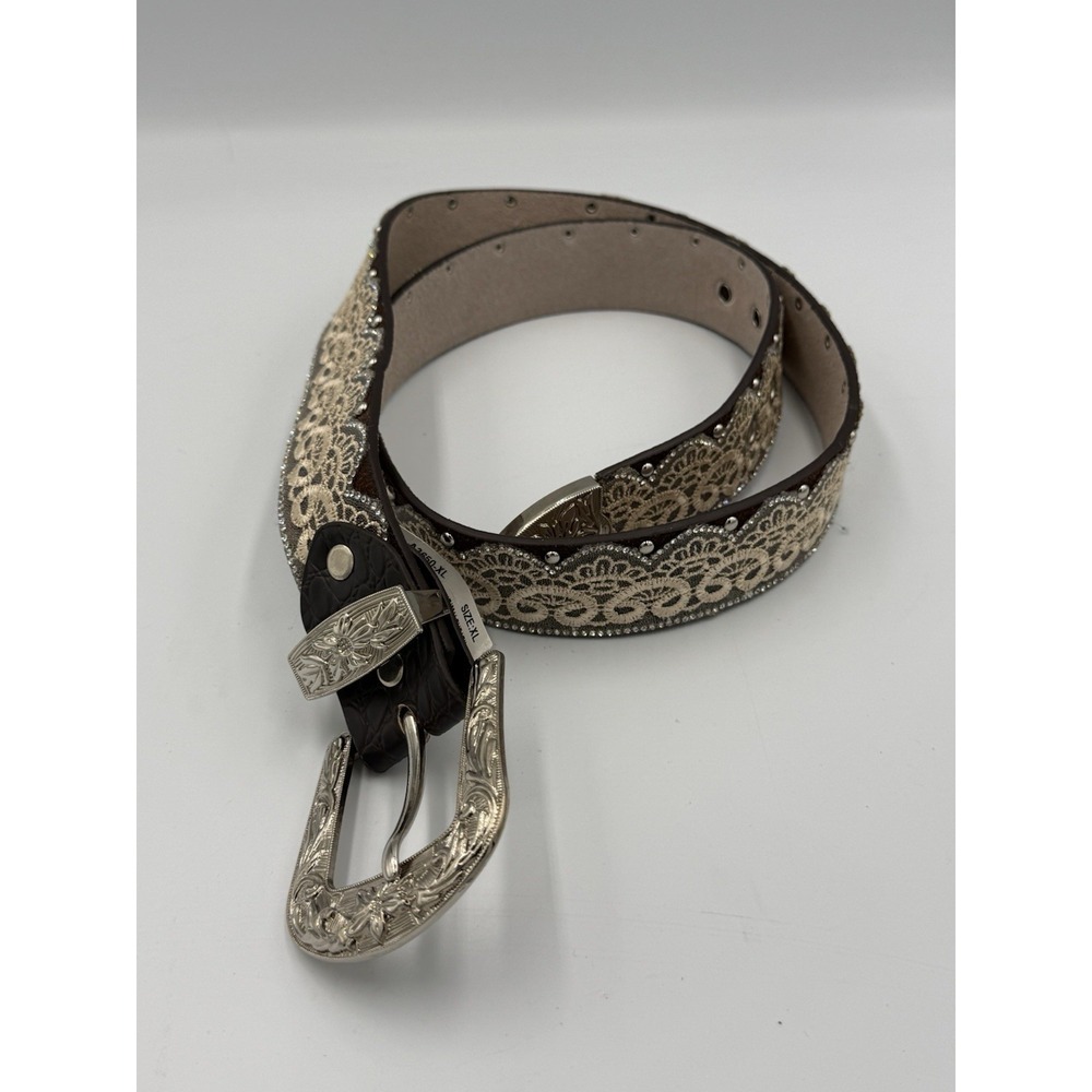 Angel Ranch Western Belt Womens XL 42" Leather White Lace Black A3650-XL NEW